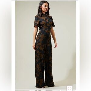 Sugarlips NWT Toffee Floral Manuela Mock Neck Wide Leg Jumpsuit